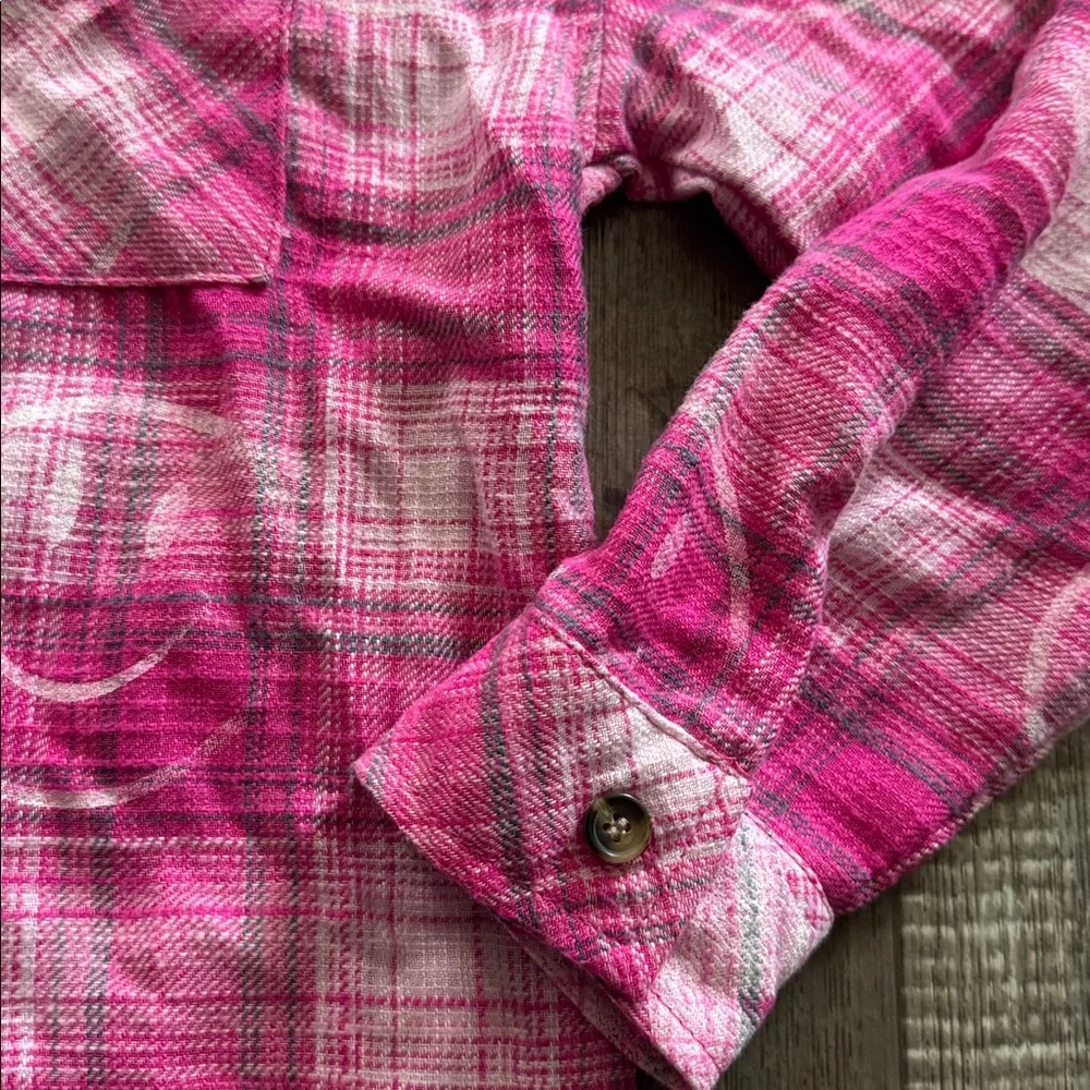 JUSTICE Pink Plaid Button Down Shirt- size 10